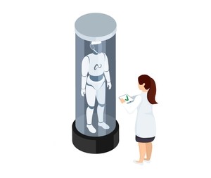 Eine Frau und ein roboter