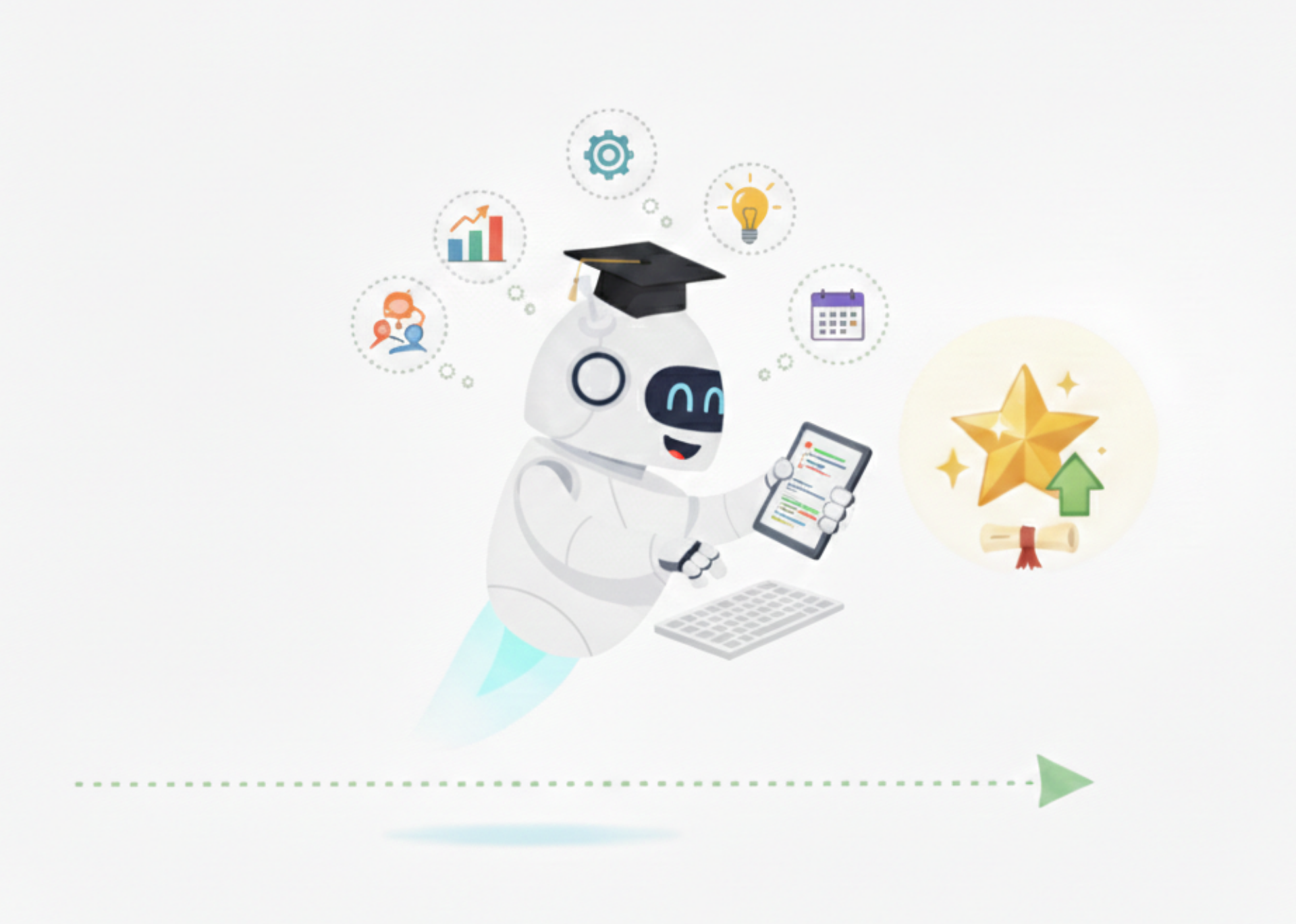 KI Roboter Grafik, der sich über seine Karriere freut